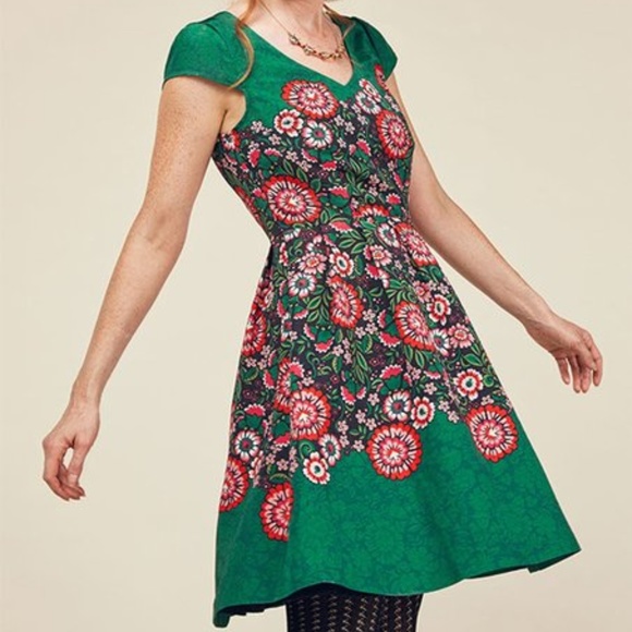 green dress with red flowers